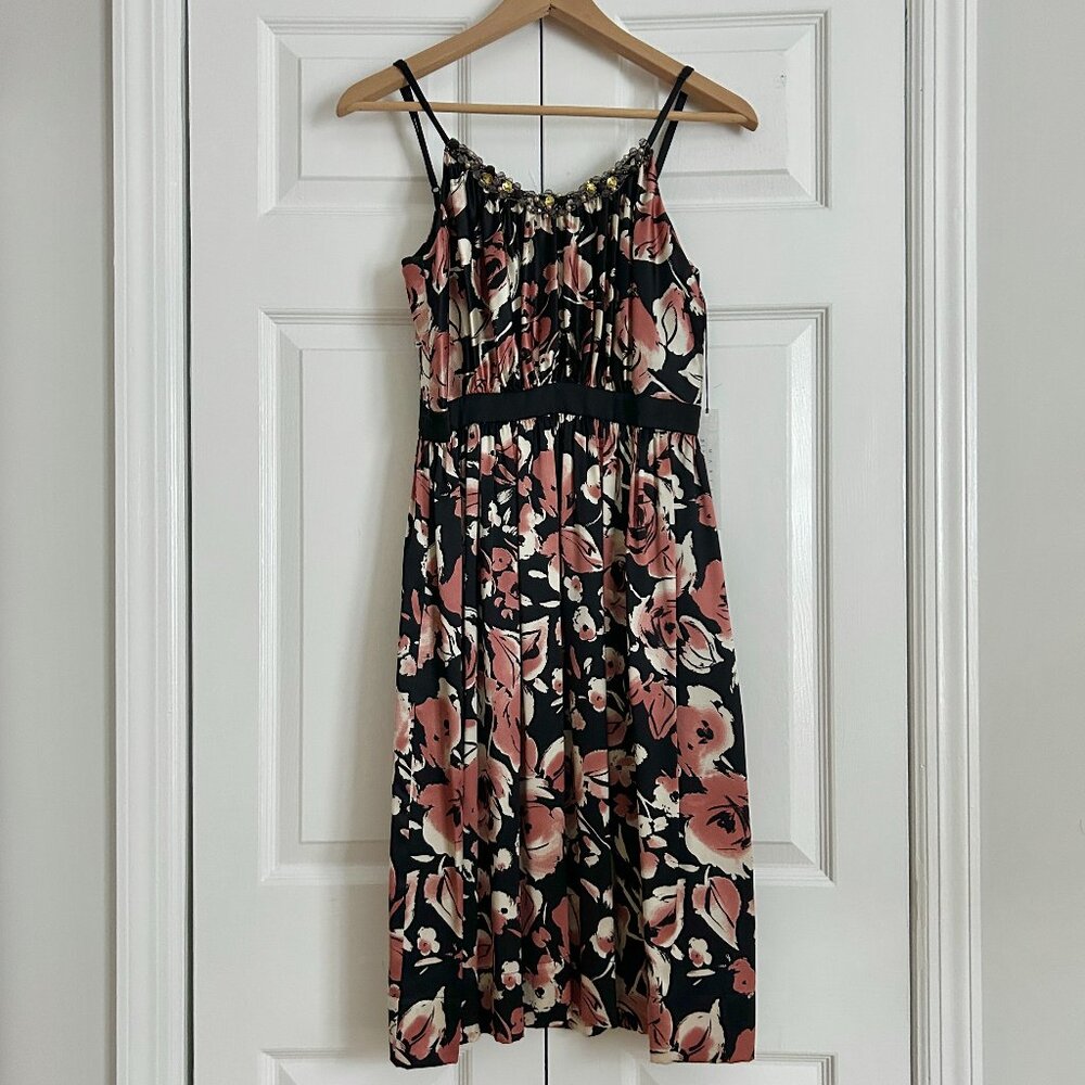 BNWT Maria Bianca Nero 100% Silk Floral Midi Dress